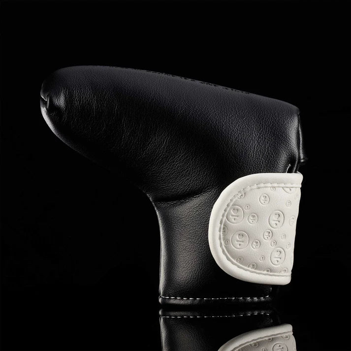 L.A.B. OZ.1 LINK.1 putter headcover in black leather with white accent, designed for premium protection.