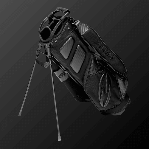 Zodia Carbon Design Caddy Bag II in sleek black with durable fabric and stable stand features.