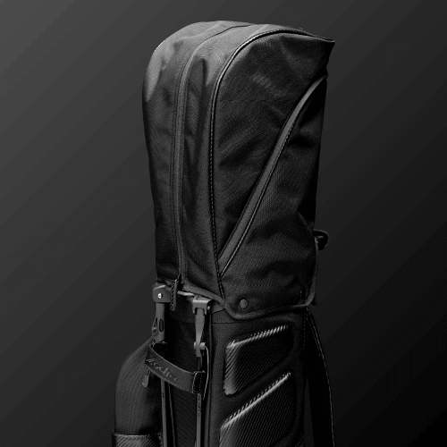 Zodia Carbon Design Caddy Bag II showing durable carbon-look fabric and stylish hood for protection.