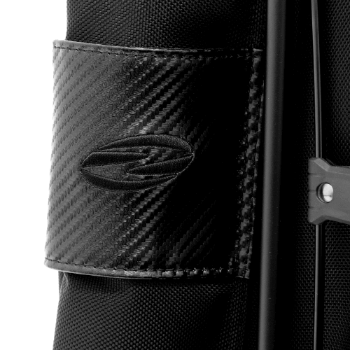 Close-up of the durable carbon-look fabric and strap of the Zodia Carbon Design Caddy Bag II, showcasing its quality design.