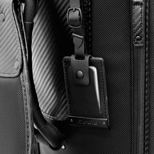 Zodia Carbon Design Caddy Bag II features durable carbon-look fabric and custom tag holder.