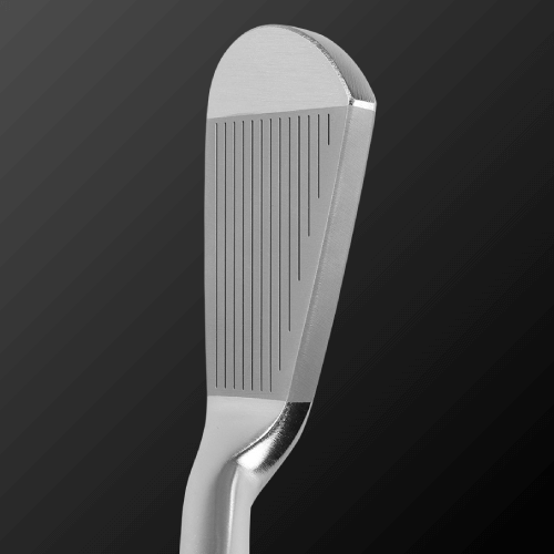 Close-up of Zodia CGX-CB Ⅱ Iron golf club face showcasing precision grooves for enhanced performance.