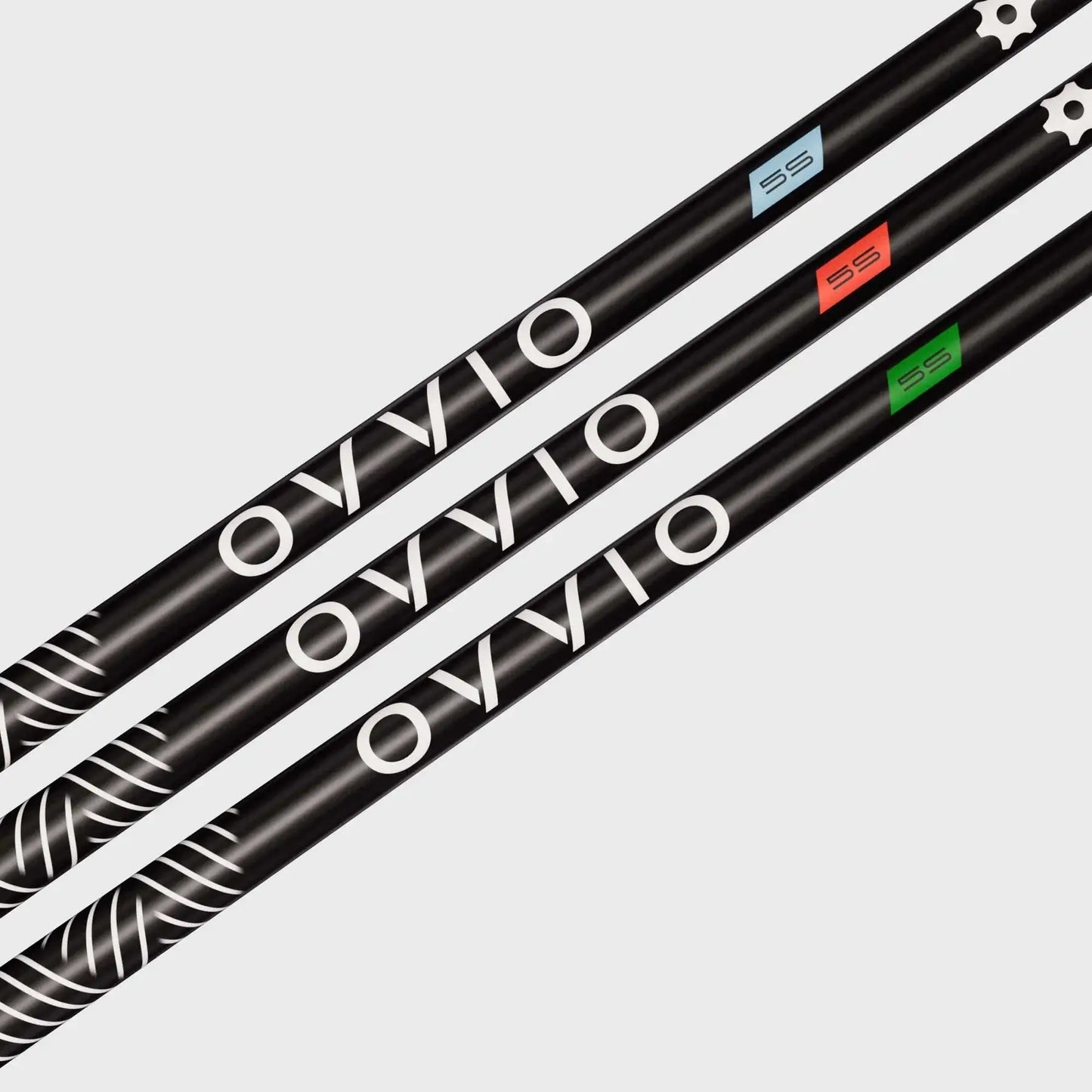 OVVIO Green Seamless Wood Shafts featuring black design and color-coded profiles for optimized performance.