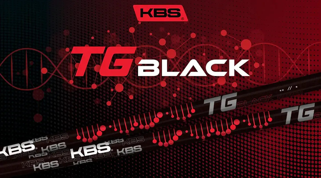 KBS TGBlack Driver/Wood Shaft graphic showcasing branding and design elements on a red and black background.