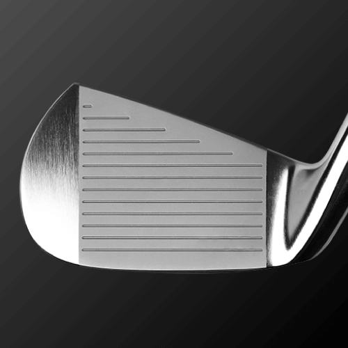 Close-up of the Zodia SV-C101 iron club face showcasing grooves and precision design for improved feel.