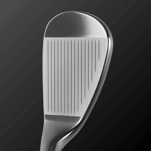 Close-up of Zodia SV-W101 Wedge face showcasing CNC machined score lines for enhanced spin performance.