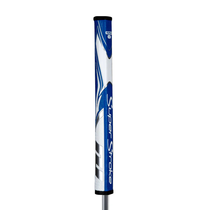 SuperStroke Zenergy Flatso putter grip with unique pentagonal profile and blue design for enhanced feel and performance.