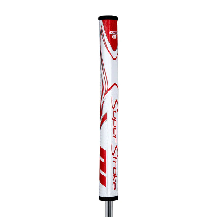SuperStroke Zenergy Flatso putter grip with distinct pentagonal design, red and white color scheme, offering enhanced feel.