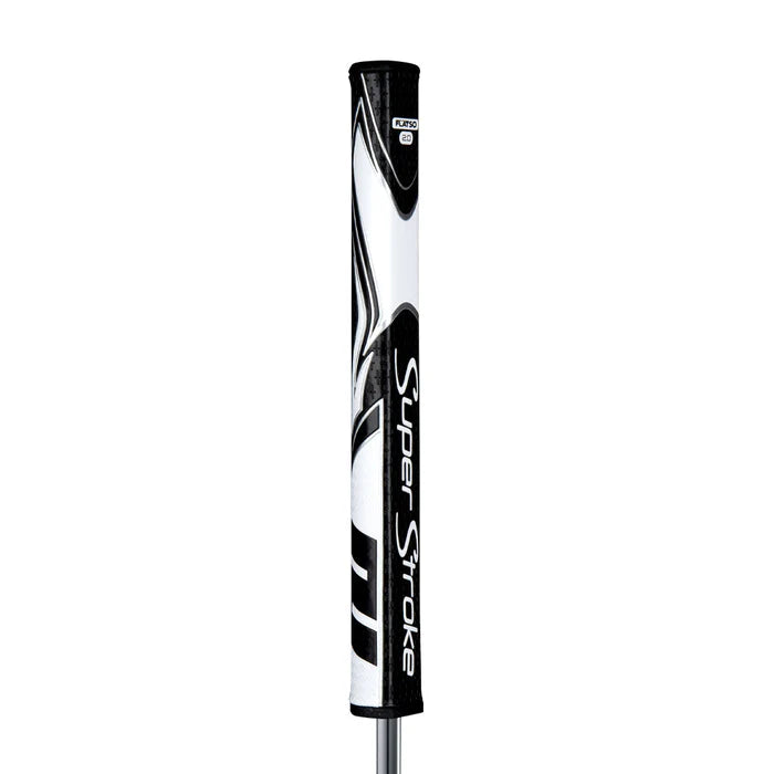 SuperStroke Zenergy Flatso putter grip featuring a unique pentagonal shape and sleek black and white design.