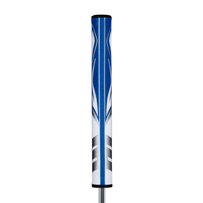 SuperStroke Zenergy Flatso putter grip in blue and white design with pentagonal shape and multi-zone texturing.