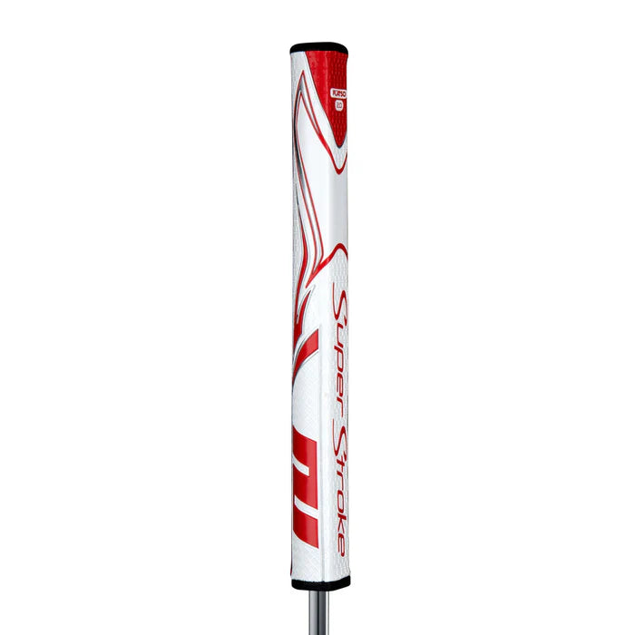 SuperStroke Zenergy Flatso putter grip in white and red with distinct pentagonal shape for enhanced performance.