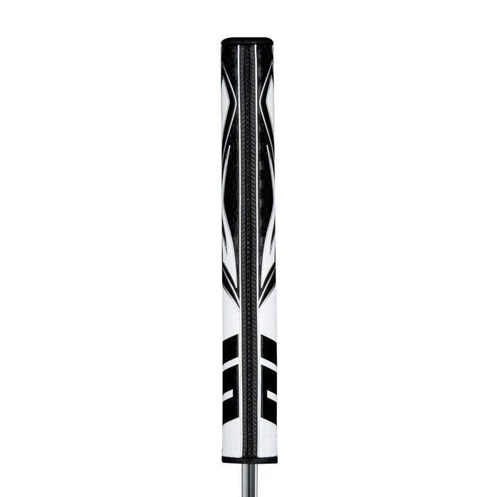 SuperStroke Zenergy Flatso putter grip featuring a distinctive pentagonal design and sleek black and white texturing.
