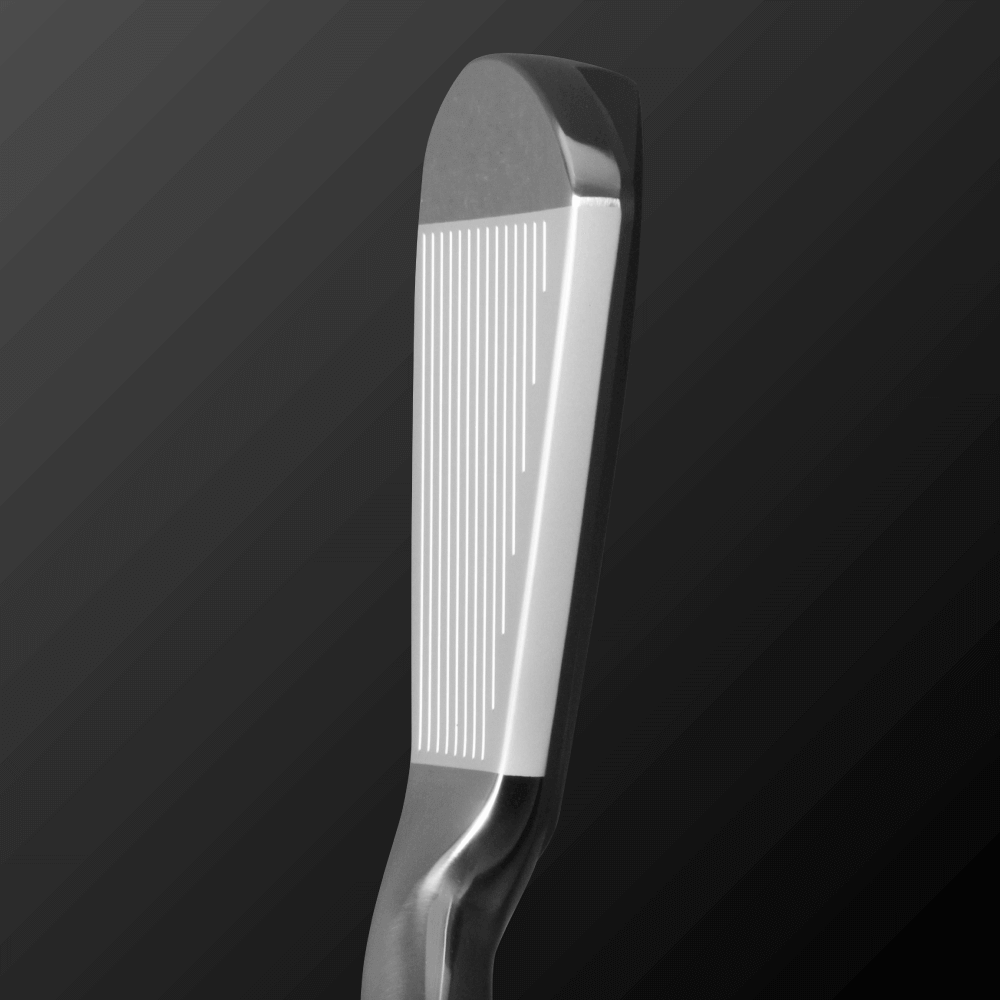 Close-up of Zodia Z621 iron-type utility club showcasing the sleek flat face design and precision grooves.