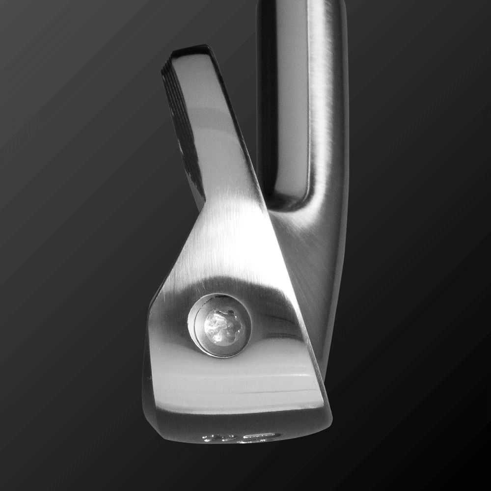Close-up of Zodia Z621 iron-type utility club showcasing steel shaft and unique bounce design.