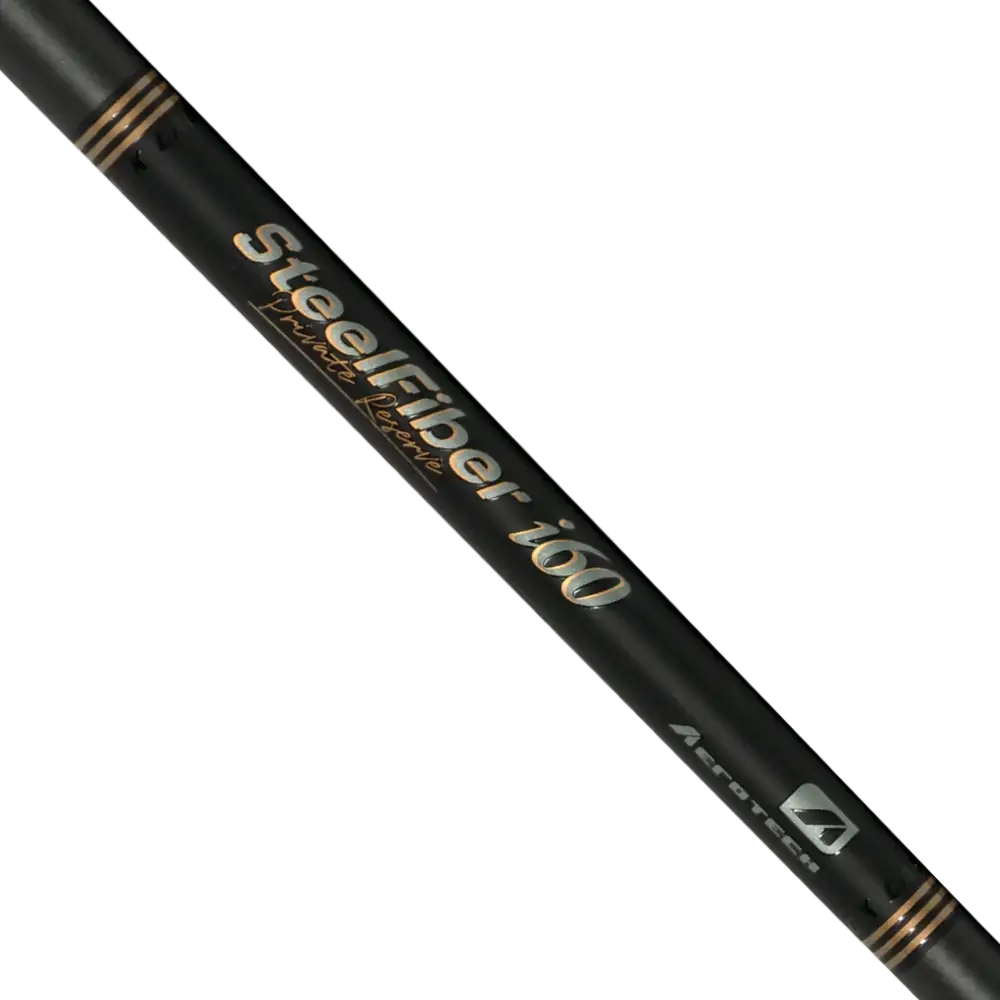 Aerotech SteelFiber 160 Private Reserve graphite iron shaft in black with gold accents.