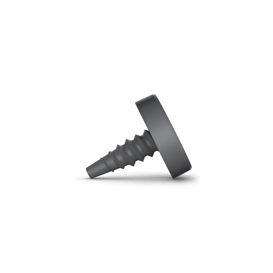 Gray screw with a flat top and ridged body, designed for secure fastening in various applications.