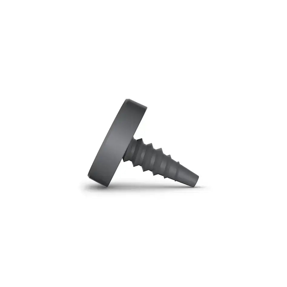 Side view of a gray screw with a flat top and spiral shaft for versatile fastening options.
