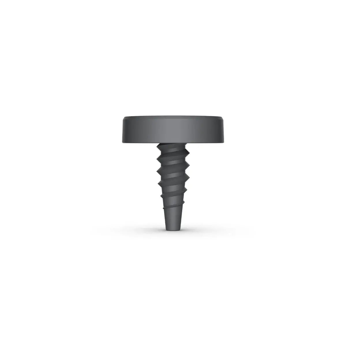 Close-up view of a gray screw with a flat head and spiral design, used for securing purposes.