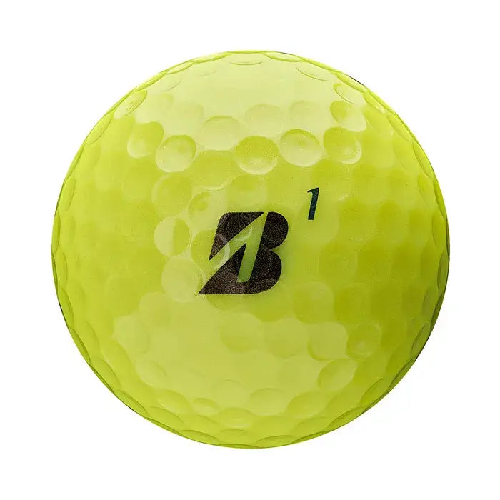 Bridgestone TOUR B XS Golf Ball in bright yellow, designed for maximum spin and softer feel for advanced golfers.