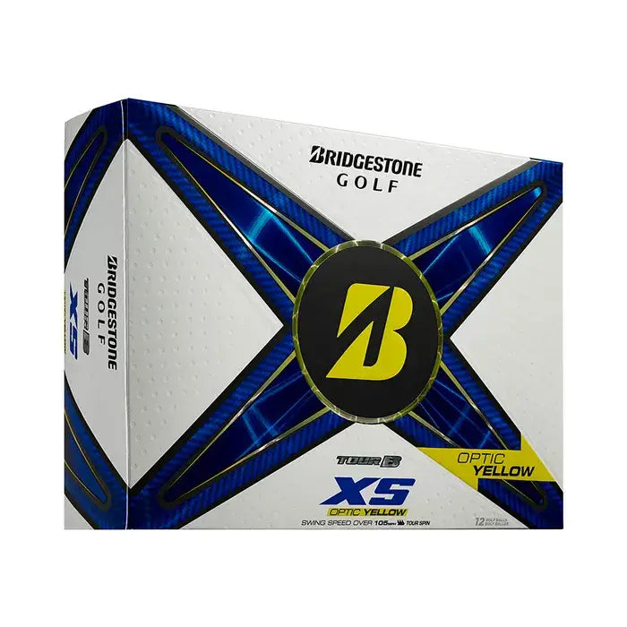 Bridgestone TOUR B XS Golf Balls 12 Pack in Optic Yellow for advanced play and maximum greenside control.