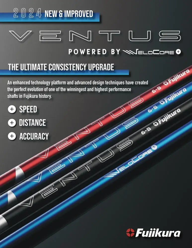 2024 FUJIKURA VENTUS wood shafts featuring VeloCore technology for speed, distance, and accuracy in golf performance.