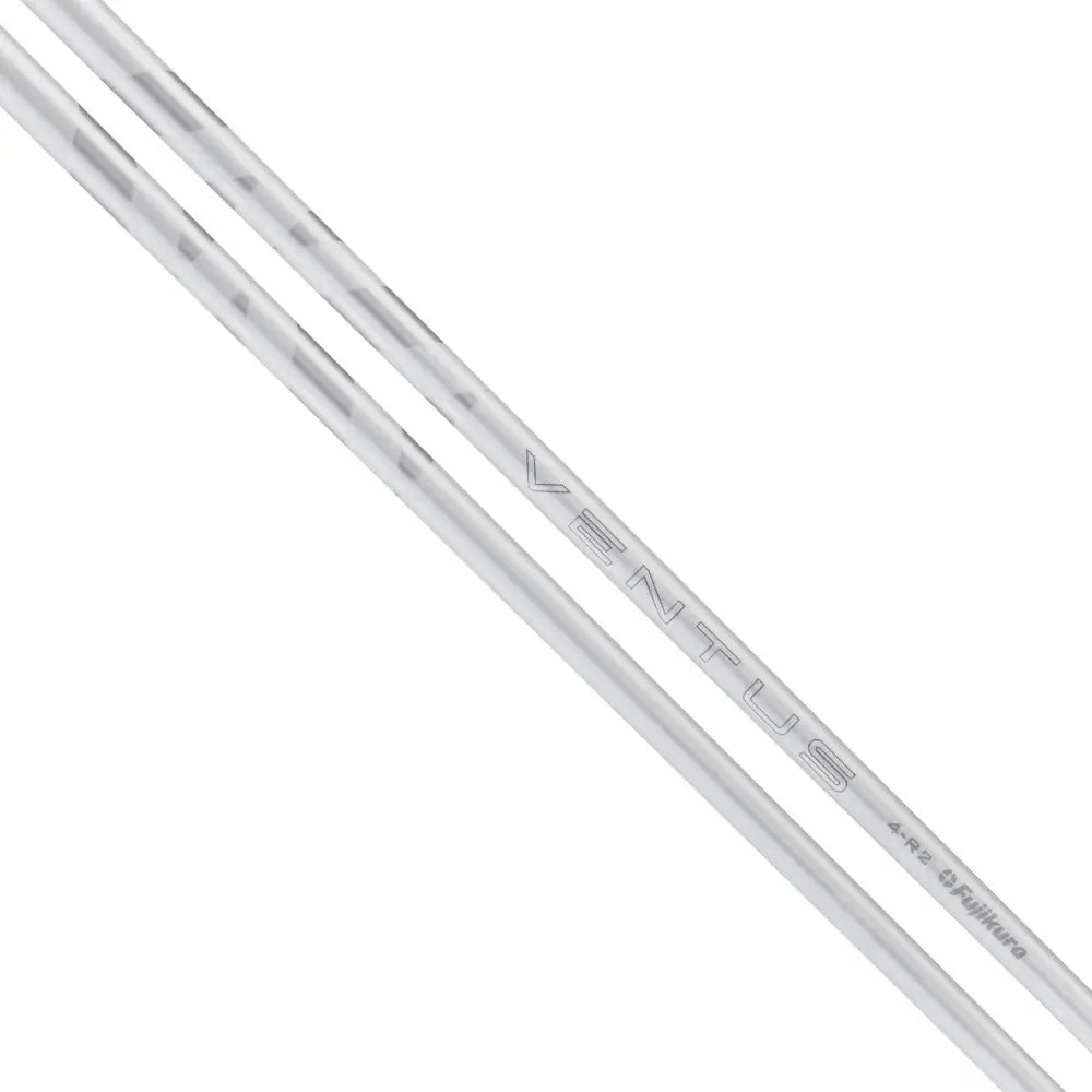 Close-up of FUJIKURA 2025 VENTUS WHITE wood shaft showcasing its sleek design and branding.