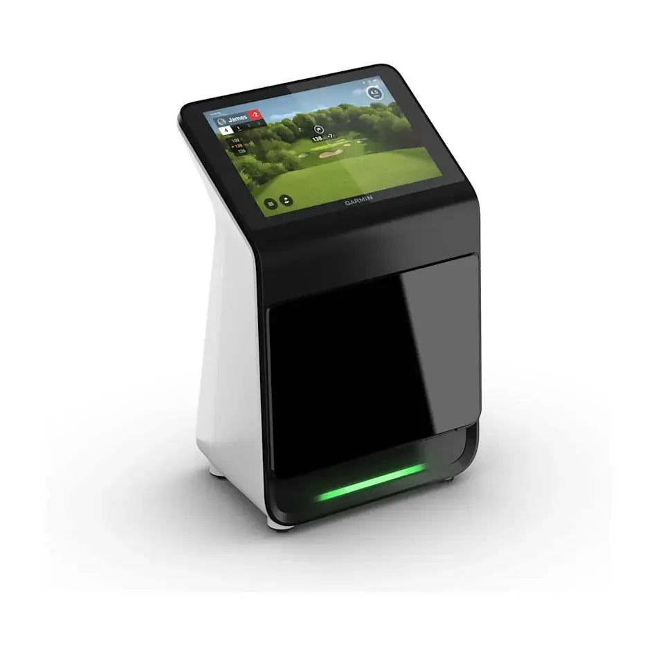 Garmin Approach R50 golf simulator with touchscreen display for year-round gameplay and performance metrics.