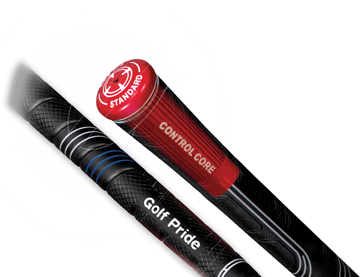 Close-up of Golf Pride CP2 Wrap golf grips showcasing Control Core technology and ergonomic design.