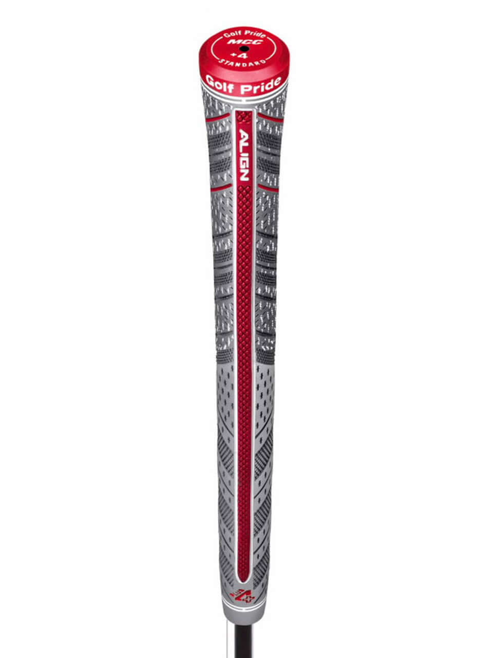 Golf Pride MCC Plus4 ALIGN grip showcasing raised ridge for consistent hand placement and improved clubface awareness.