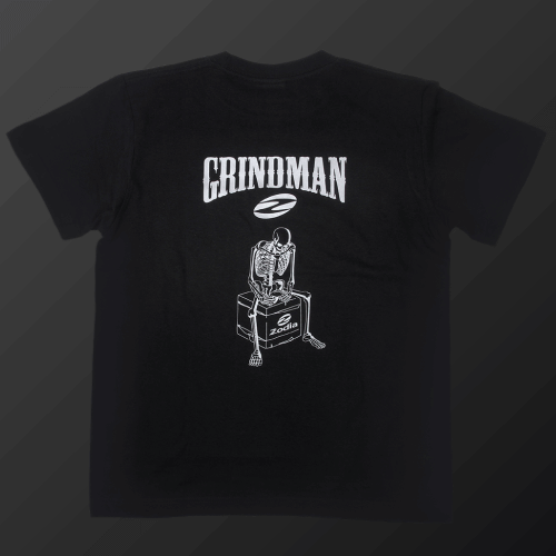 Zodia Grindman T-Shirt featuring a large skeleton illustration on the back, crafted from 100% cotton.