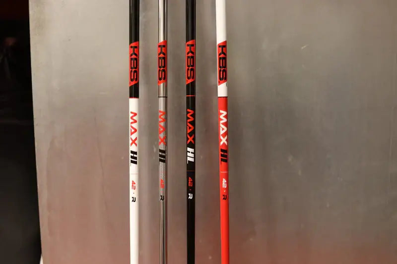 KBS MAX HL graphite wood shafts displayed in various colors for improved swing speed and performance.