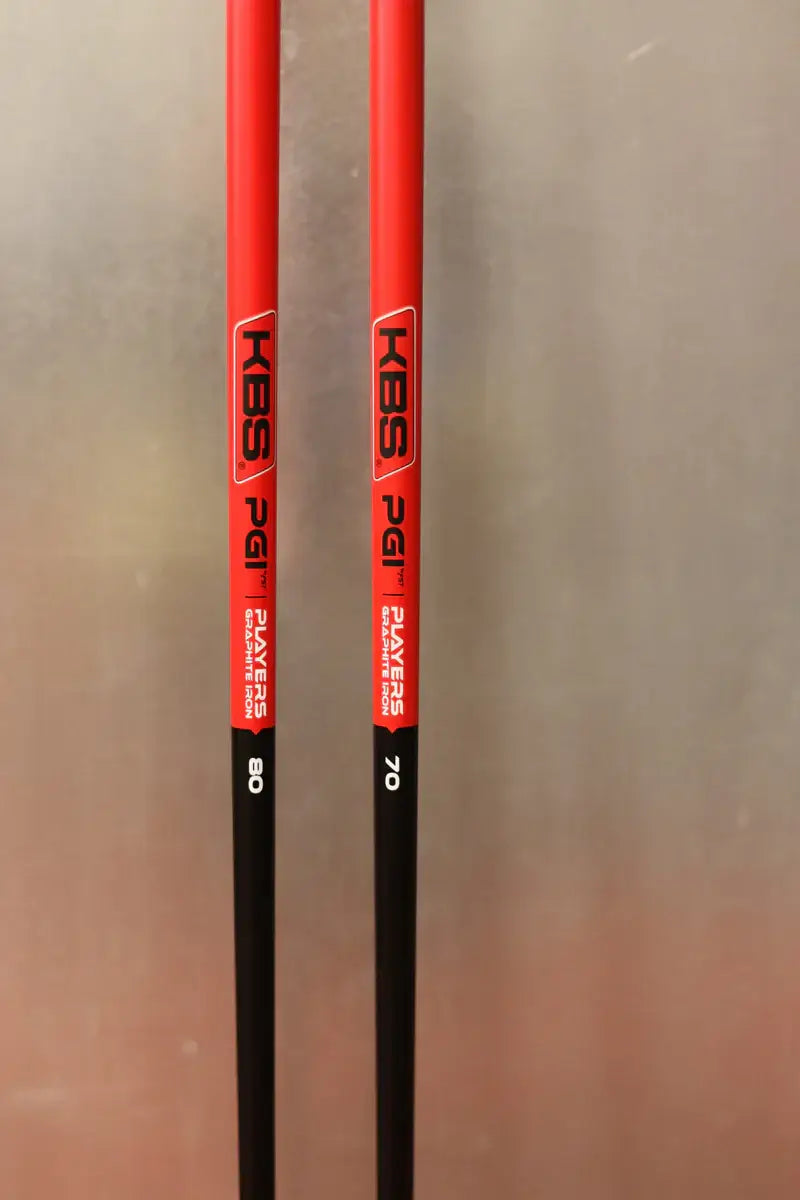 KBS PGI graphite iron shafts with red matte finish, with flex options 70 and 80 for optimal performance and control.