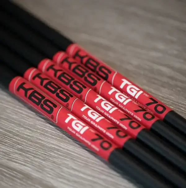 KBS TGI Tour Graphite Iron shafts in red, showcasing superior performance and steel-like playability.
