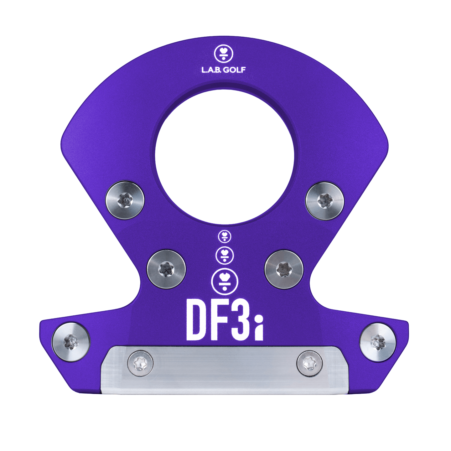L.A.B. Golf DF3i Custom Putter featuring a purple design and unique head shape for enhanced performance.
