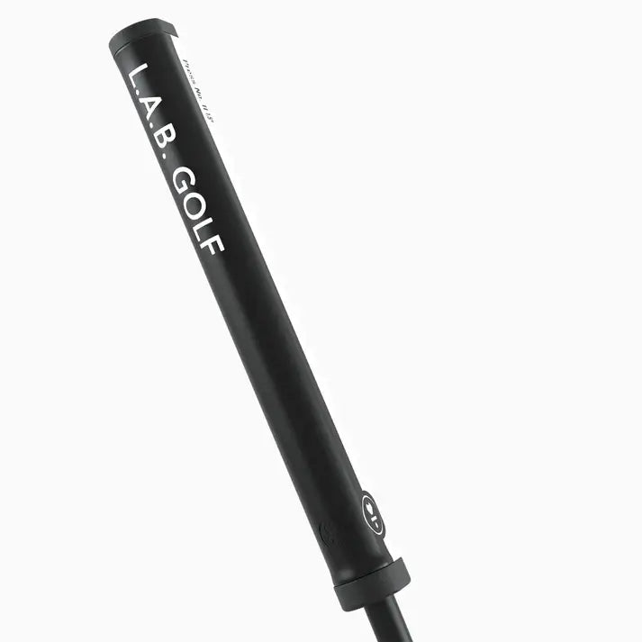L.A.B. GOLF putter grip with sleek black design and branding, showcasing advanced engineering for golfers.