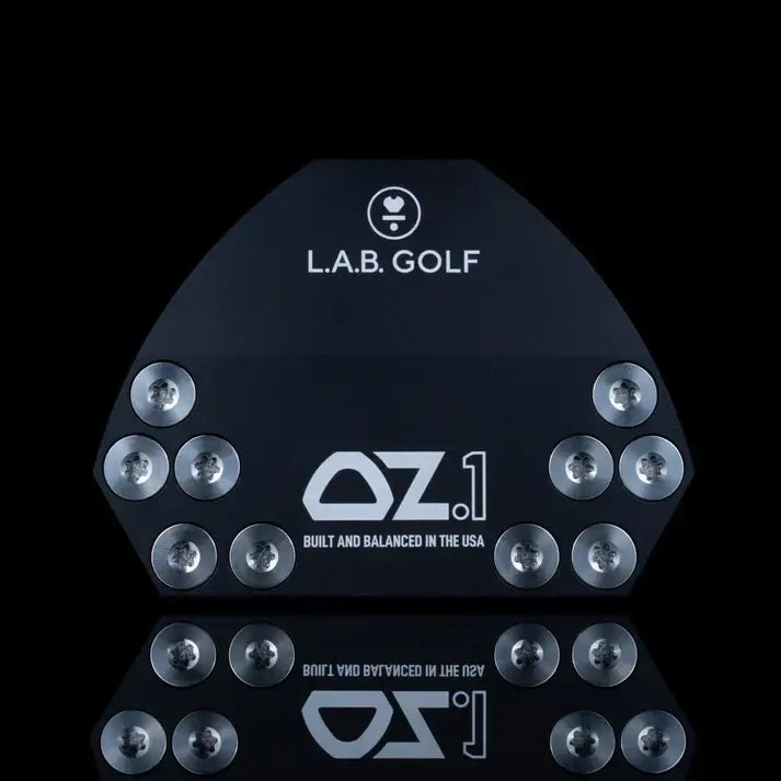 L.A.B. GOLF OZ.1 putter face design with silver screws, built and balanced in the USA.