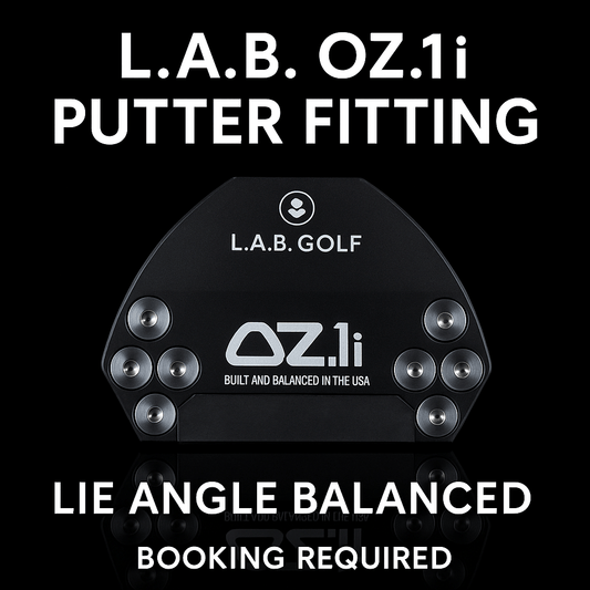 L.A.B. OZ.1i putter fitting showcasing lie angle balanced technology for optimized putting performance.