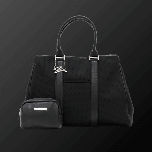 Zodia Neoprene Tote Bag Boston in black with a matching pouch, perfect for work, travel, or gym.