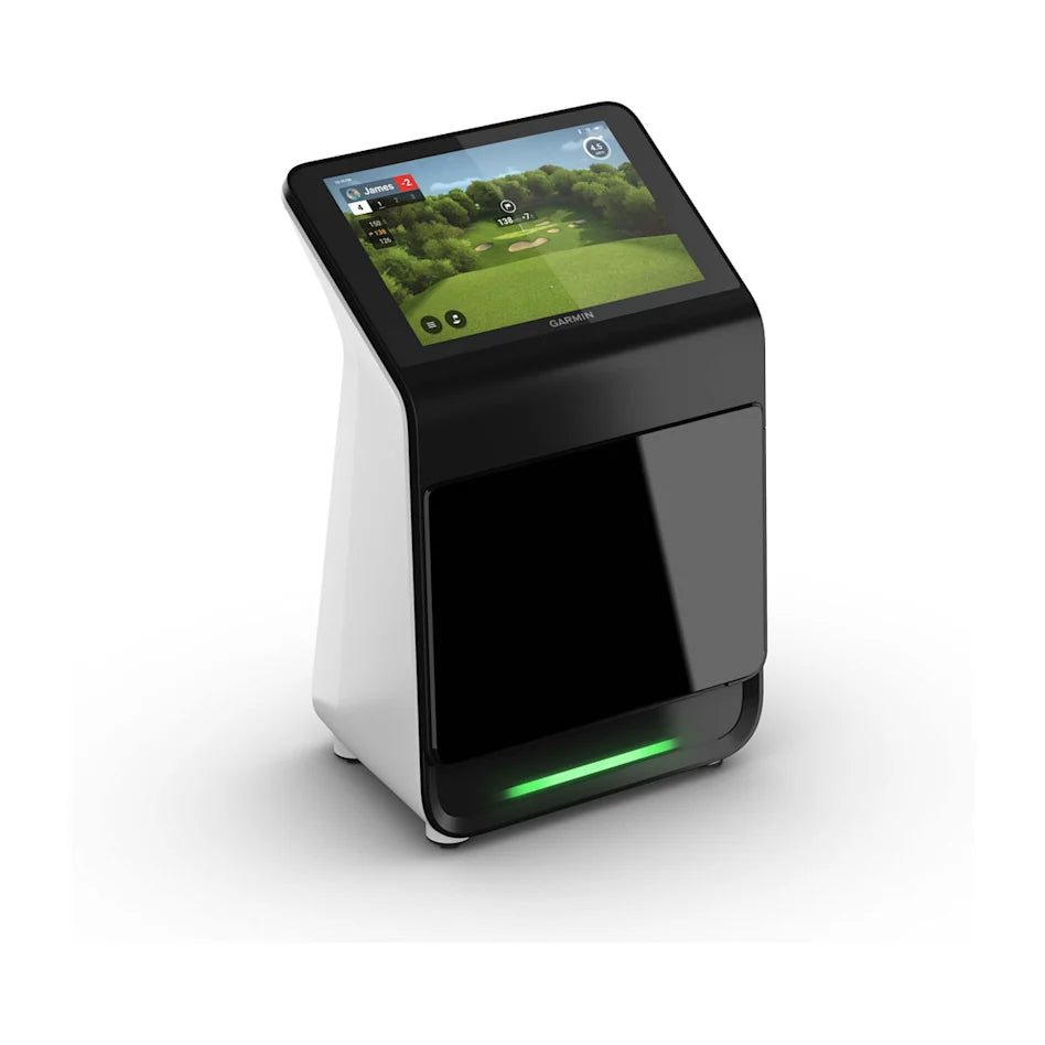 Garmin Approach R50 golf simulator with touchscreen display for year-round gameplay and performance metrics.