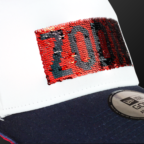 Zodia x NEW ERA 9FORTY cap with sequin logo, adjustable, tricolor, reversible design, cotton material.
