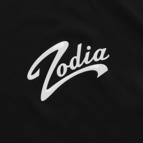 Zodia logo on a black background, showcasing stylish design for Zodia apparel.
