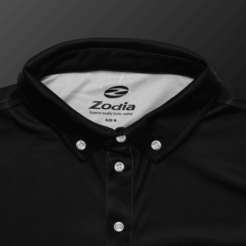 Zodia Splash Polo Shirt in black, featuring a button-down design and logo for superior quality golf wear.