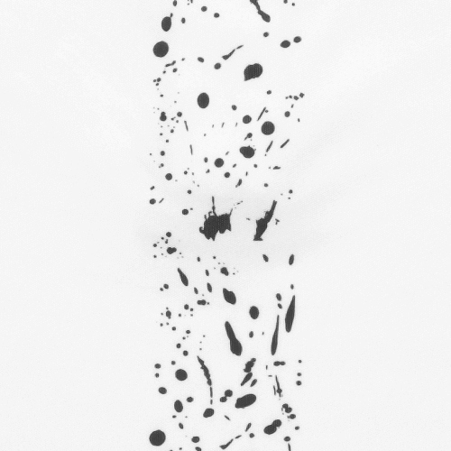 Close-up of the Zodia Splash Polo Shirt's vertical splash design in monotone colors, showcasing stylish black patterns.