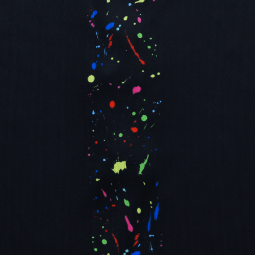 Colorful splash design on a black background, showcasing vibrant hues for a stylish polo shirt.