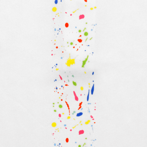 Vertical splash design with colorful paint splatters on a white background for Zodia Splash Polo Shirt.