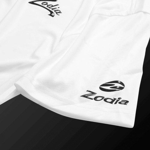 Close-up of the Zodia Splash Polo Shirt showcasing the logo on the chest and sleeve, made for summer comfort.