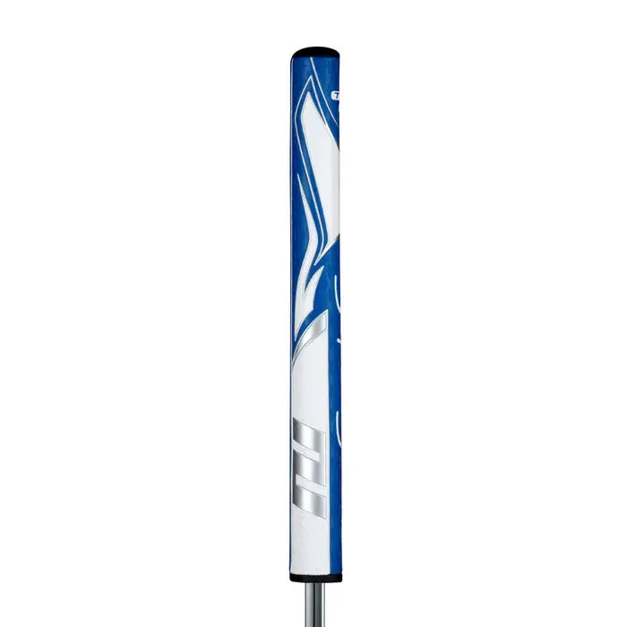 SuperStroke Zenergy Tour 1.0 putter grip in blue and white, designed for consistent stroke and minimal grip pressure.