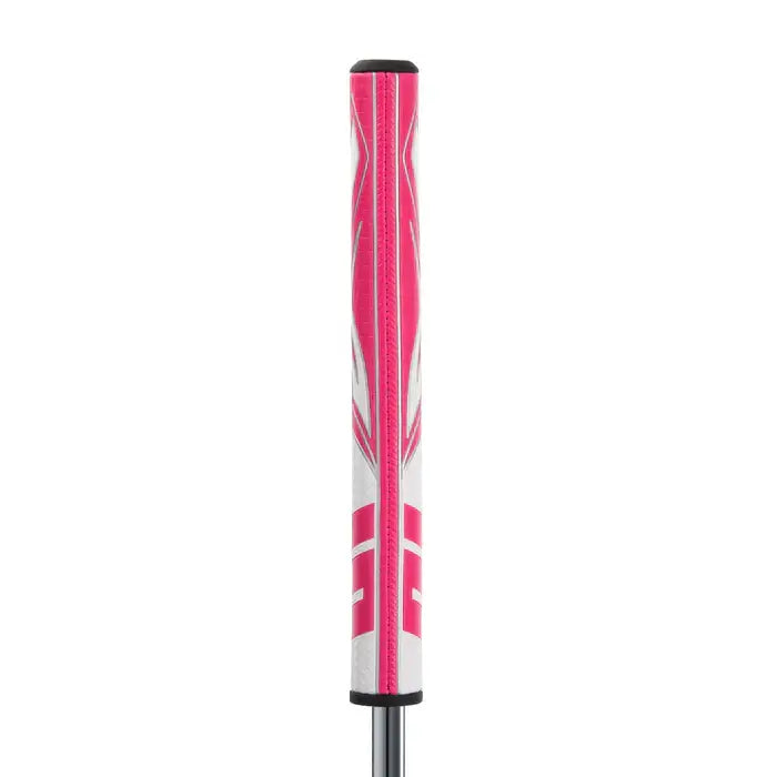 SuperStroke Zenergy Tour 2.0 putter grip in pink and white, designed for a consistent stroke and optimal grip pressure.