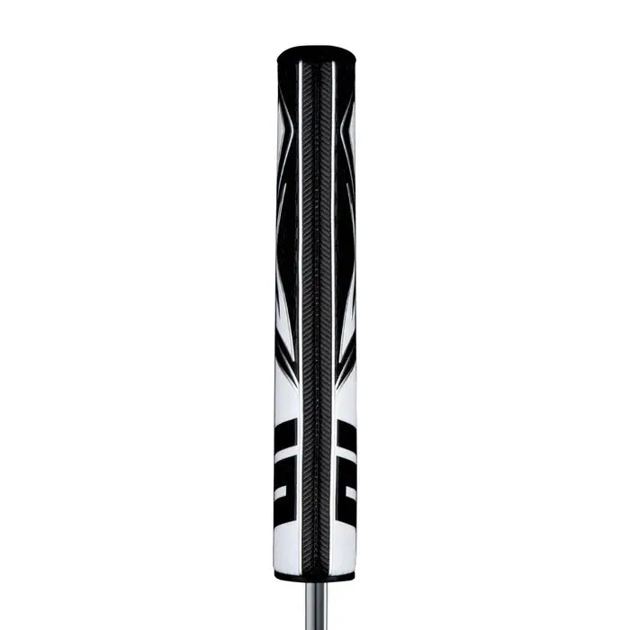 SuperStroke Zenergy Tour 5.0 putter grip showcasing sleek black and white design for improved stroke consistency.