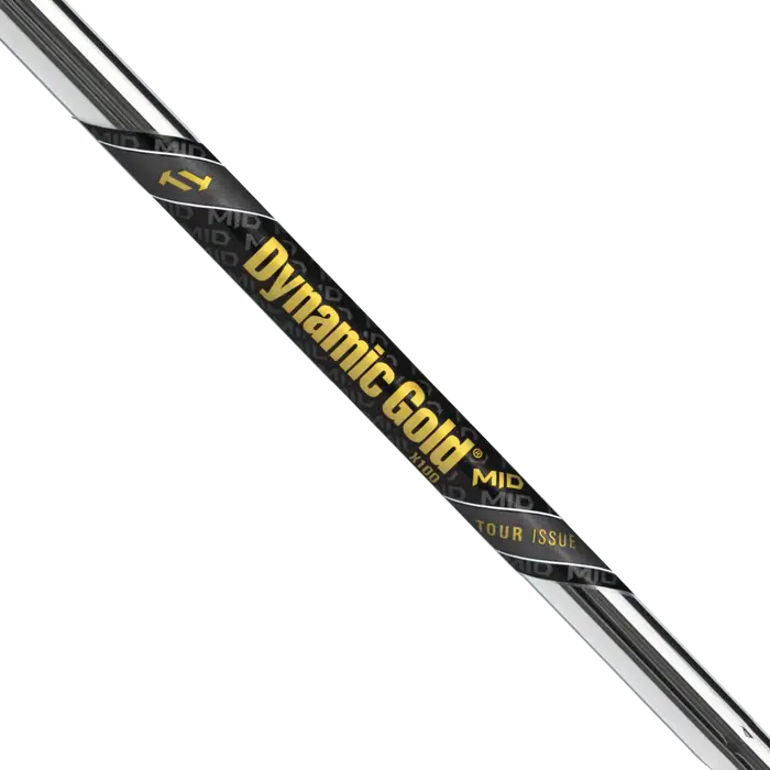 Dynamic Gold Mid Tour Issue iron shaft .355, designed for increased launch and spin with unique shaft geometry.